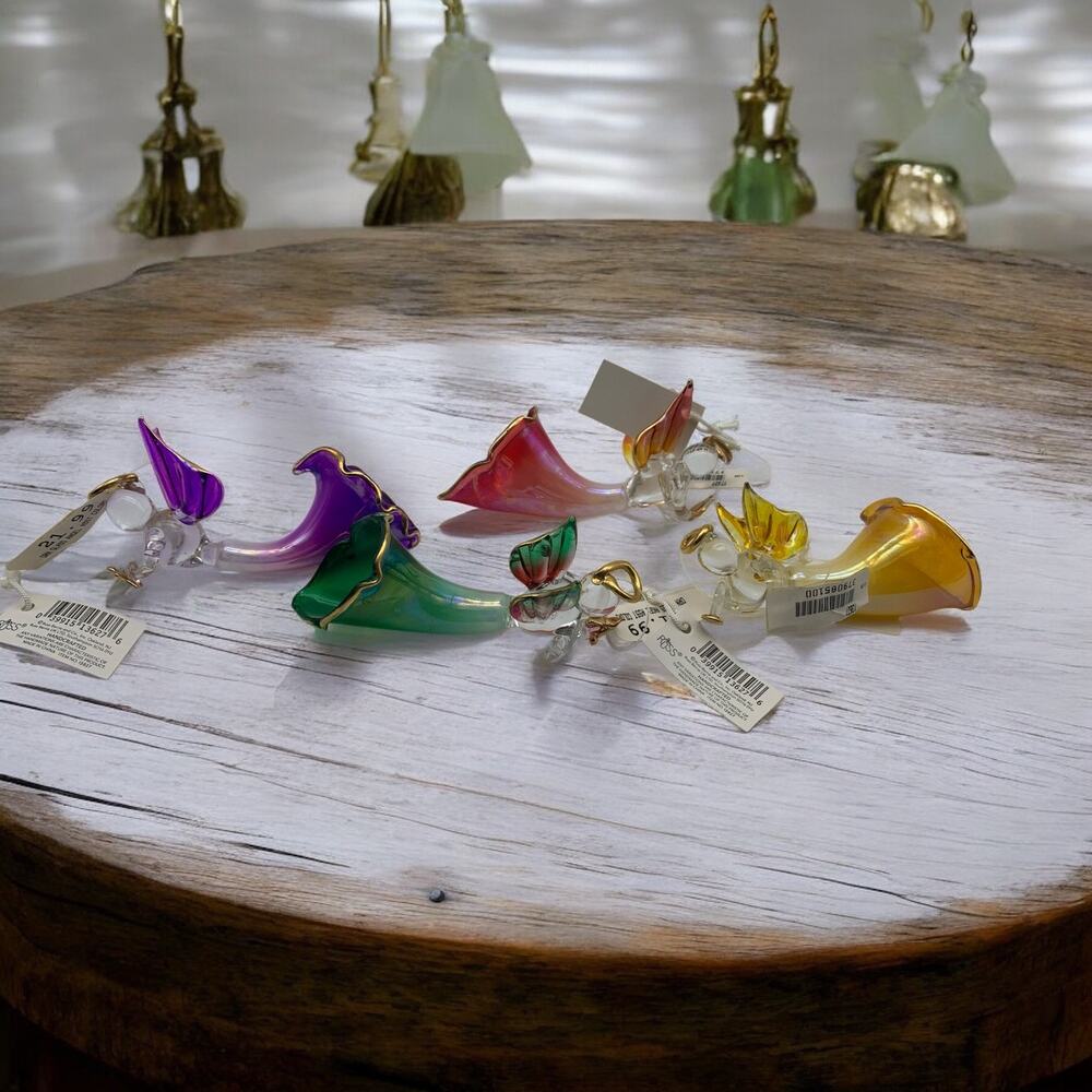 Lot of 4 Vintage Russ Berrie Orn Glass Christmas Angel Purple Colors NEW 4" Size